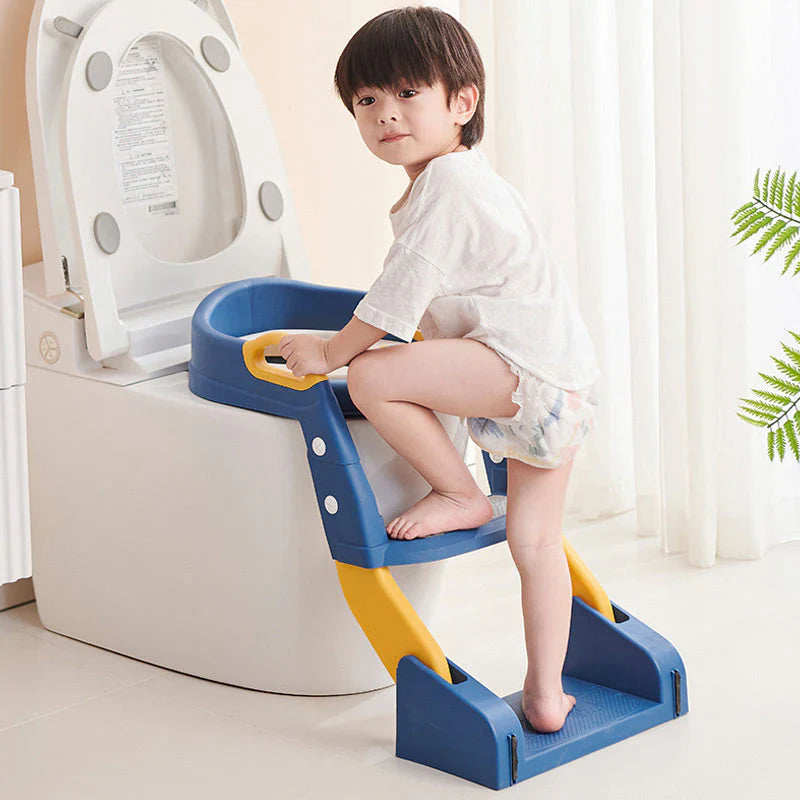 Foldable child seat for easy toilet use